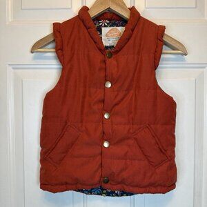 MUD KINGDOM Kid’s Puffer Vest Sz 130 (US Sz 7-8) Rust With Navy Floral Lining